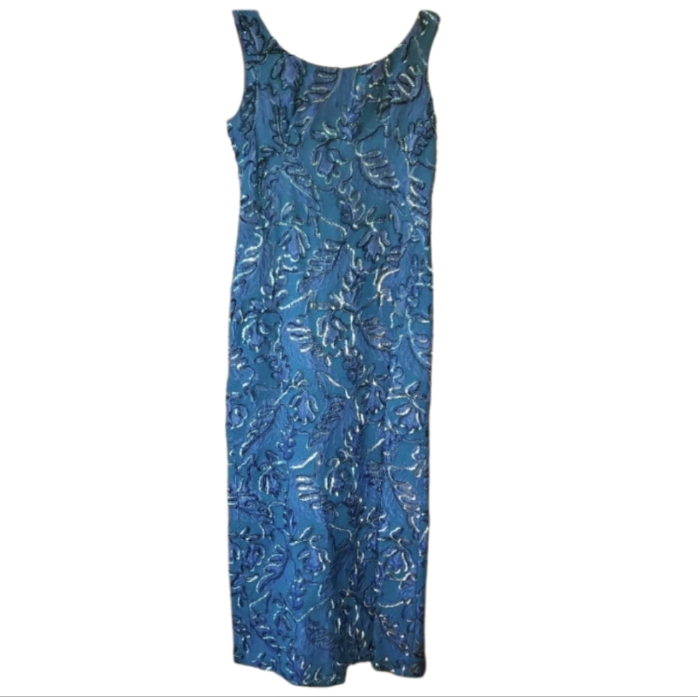 Emma Domb Rare Vintage Teal and Blue Sequin Embellished‎ Sleeveless Long Dress
